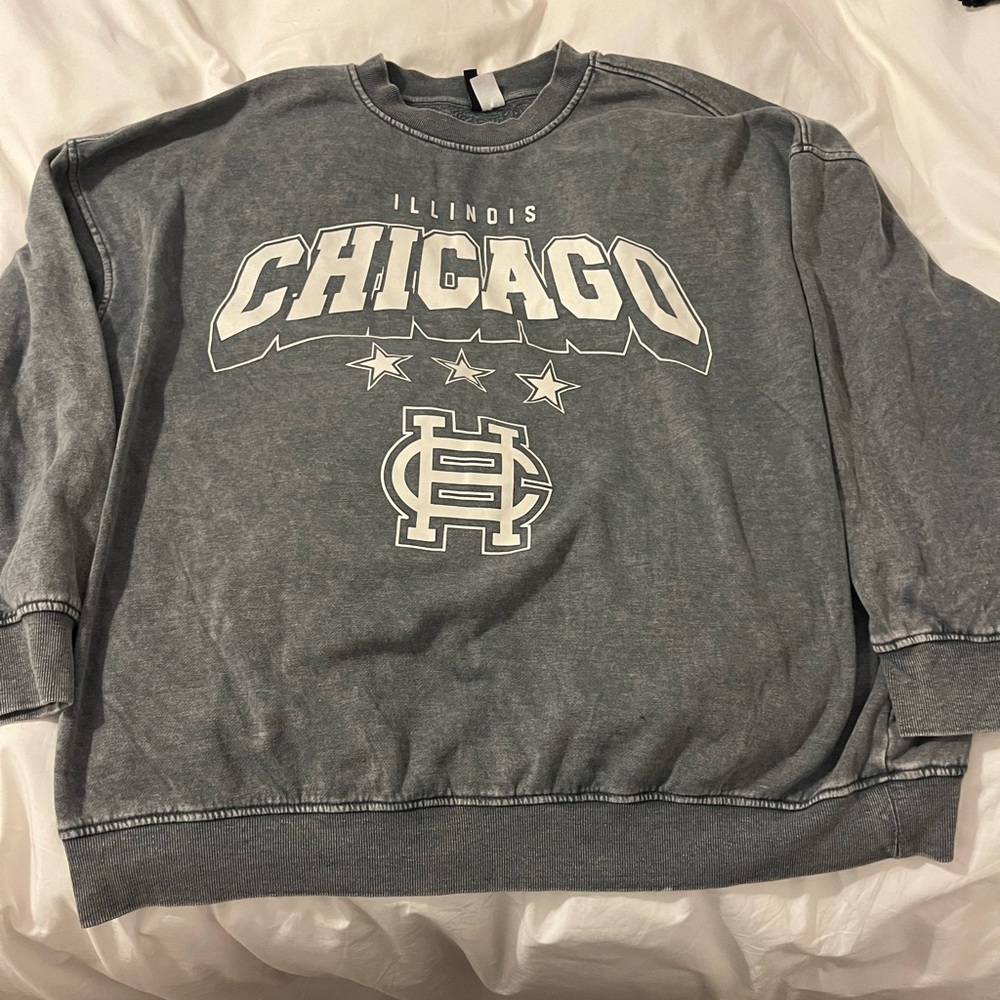 Gray Crewneck Sweater with Chicago Emblem